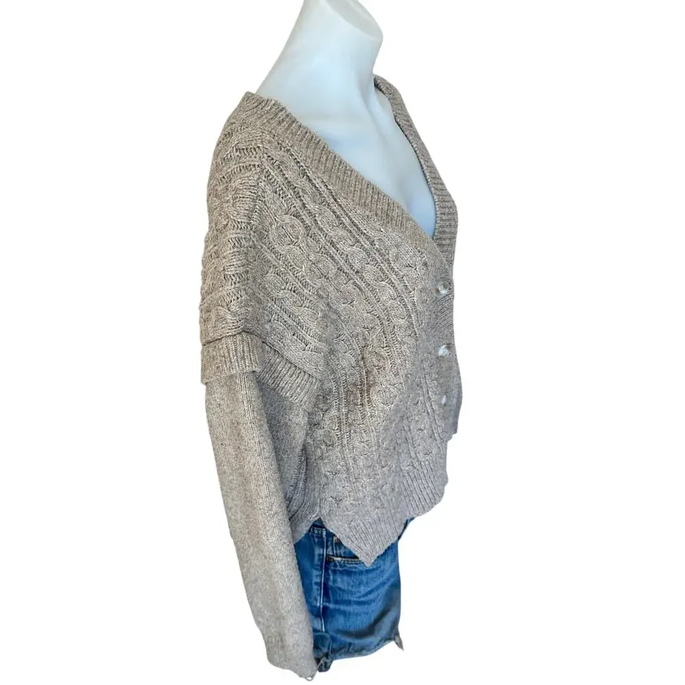 Central Park West Oatmeal Oversized Cardigan Sweater LARGE Cable Knit Beige $170 - Picture 8 of 10